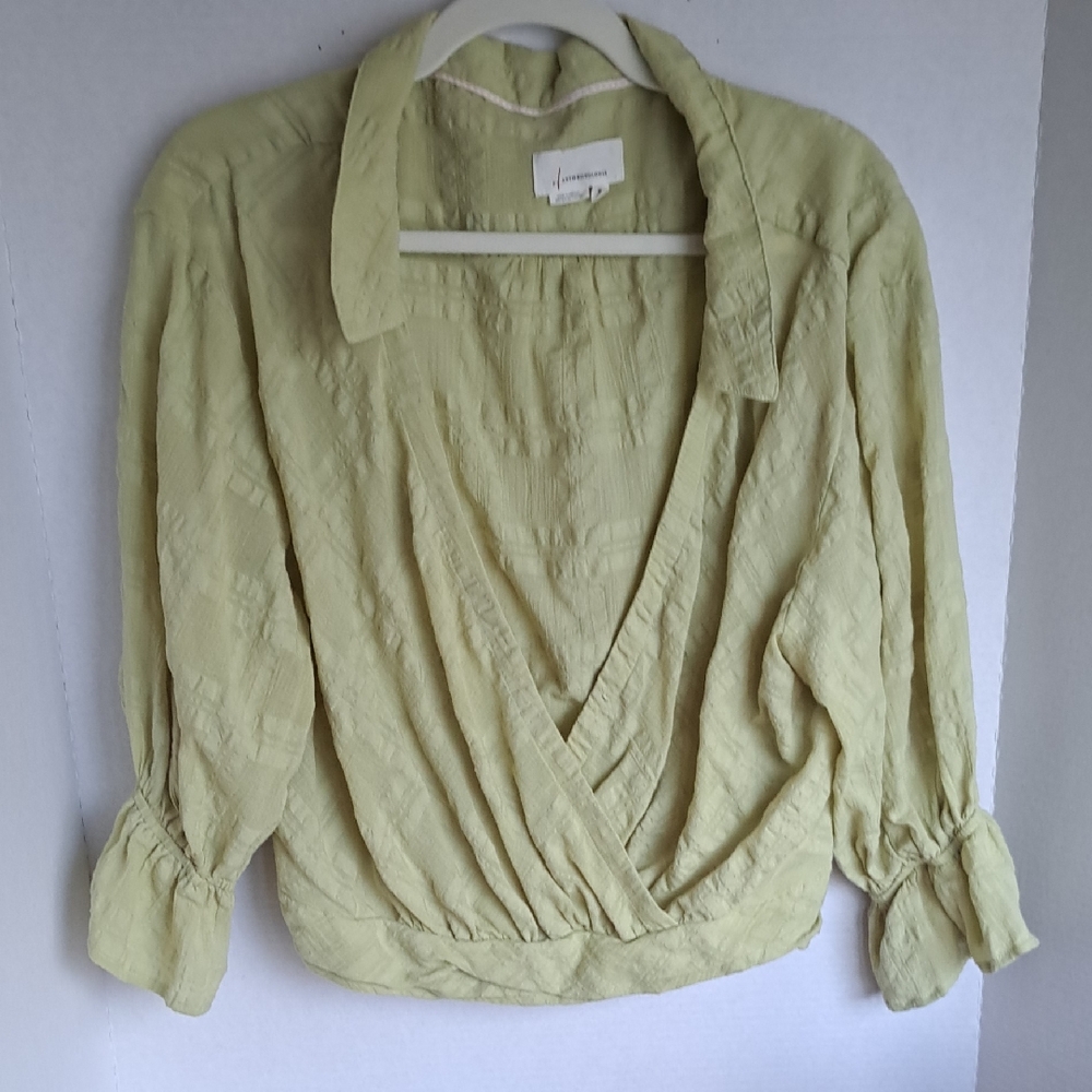 Anthropologie Light Olive Green Wrap Blouse